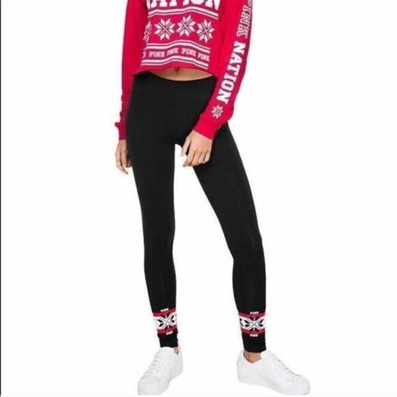 PINK Victoria's Secret Yoga Full Length Holiday Snowflake Leggings Tights - Picture 2 of 9